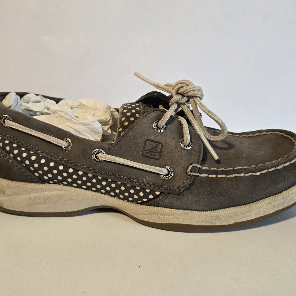Sperry Gray and White Classic Boat Shoes with Perforated Design
